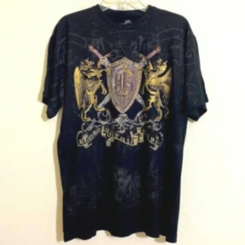 NWOT GRAIL Men's Graphic Cotton Tee w White/Gold/Pink Rhinestones Size M